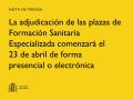 03/04/2025 - La adjudicación de las plazas de Formación Sanitaria Especializada comenzará el 23 de abril de forma presencial o electrónica