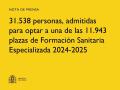 28/10/2024 - 31.538 personas han sido admitidas para optar a una de las 11.943 plazas de Formación Sanitaria Especializada 2024-2025