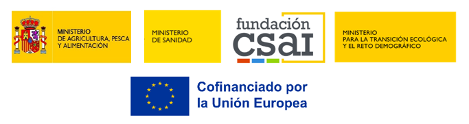 Logos del Ministerio de Agricultura, Pesca y Alimentación, Ministerio de Sanidad, Fundación CSAI, Ministerio para la Transición Ecológica y el Reto Demográfico, Cofinanciado por la Unión Europea
